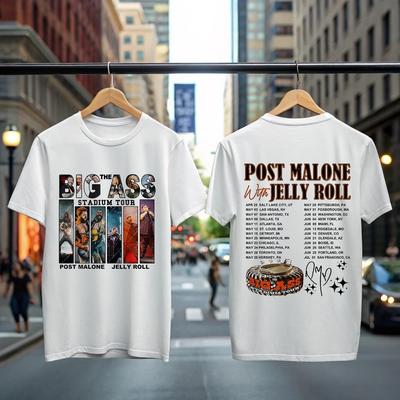 T-shirt POST MALONE, Maglietta The Big Ass Stadium Tour 2025, Maglietta Rapper Jelly Roll.