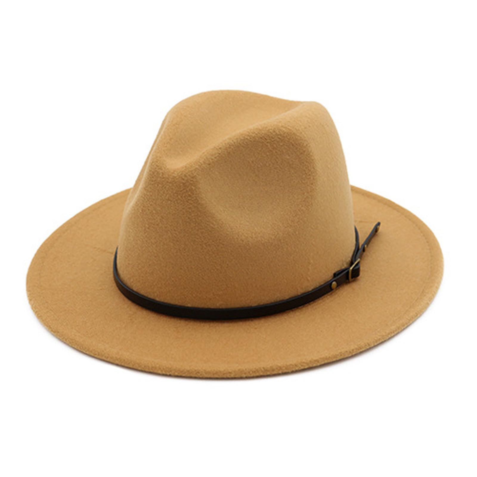 

(радость выбирать)Унисекс модный широкий шерстяной ремень с плоским верхом шляпа Федора вечерние церковные шляпы Кепка One Size бежевый