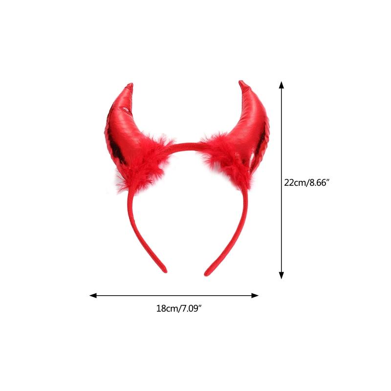 Halloween Feather Decor Ox Horn Shape Glitter Headband Movie Demon Evil Devil Horn Hair Hoop Gothic Cosplay Party Costume