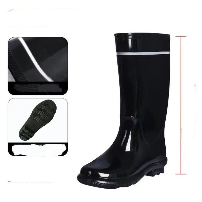 Men's Outdoor Thick Reflective Oil Resistant Acid Alkali Resistant Anti Slip High Tube Rain Shoes Made Of Rubber