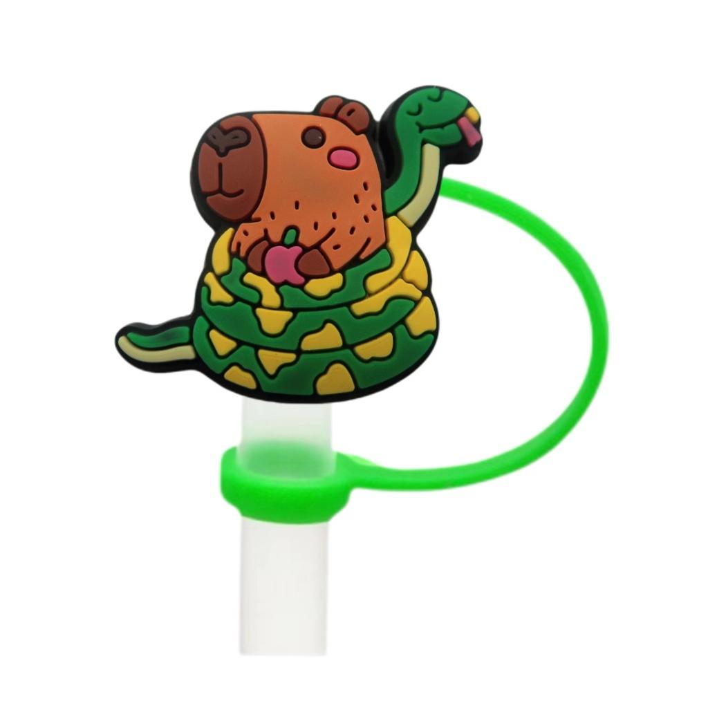 Cute Capybara 10mm Straw Cap Compatible with Stanley Cup Accessories Decoration Dustproof Straw Stopper Silicone Straw Cap