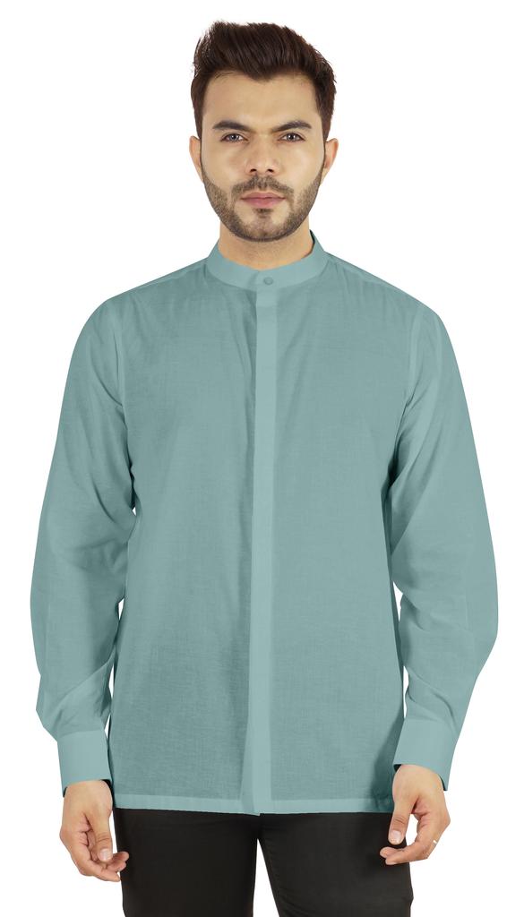 BestMan Mens Solid Shirt Mandarin Collar Long Sleeve Button-Up Formal Shirts Office