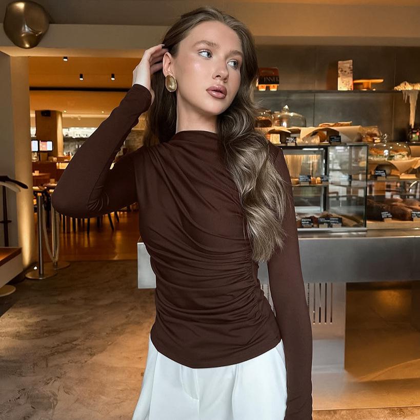 

Женская приталенная рубашка с длинным рукавом и драпировкой, осень 2025, европейский и американский стиль Large