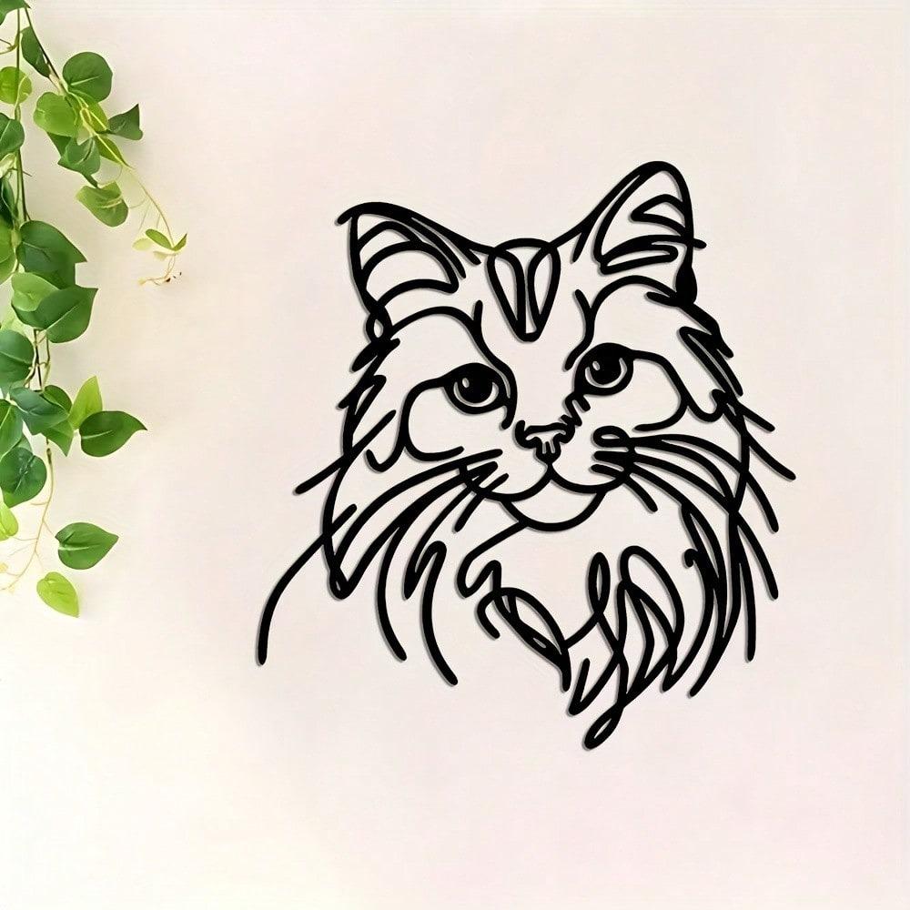 Metal Cat Wire Wall Art Minimalist Home Decor for Living Room Bedroom Garden Durable Indoor Outdoor Hanging Ornament