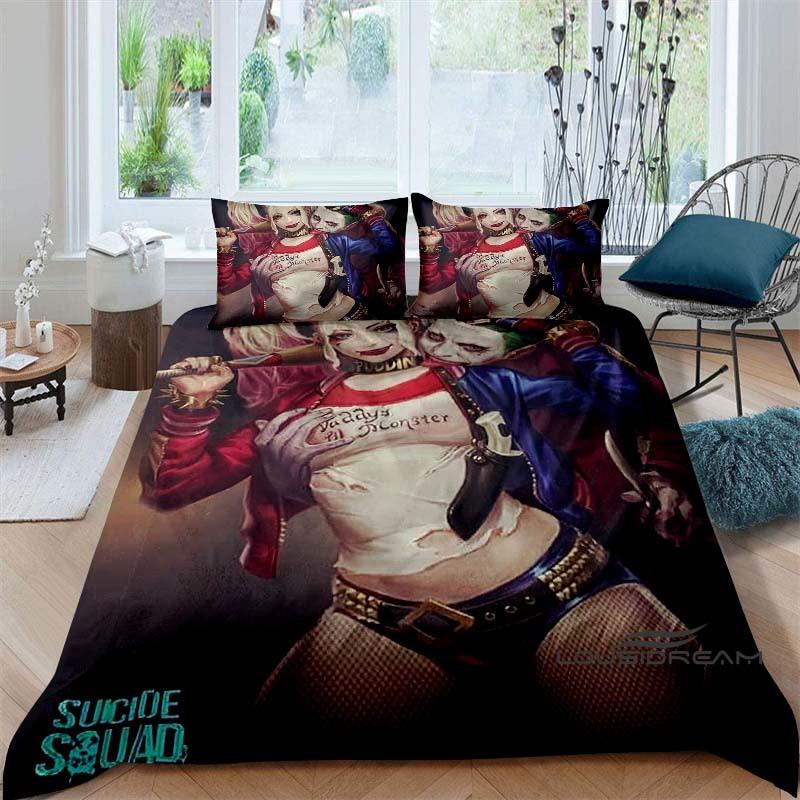 Suicide Squad 3-Piece Bedding Set: 3D-Printed Cartoon Duvet Cover Set (Includes Pillowcases; Inserts Not Included).