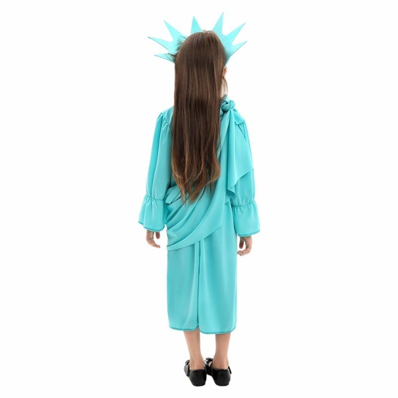 Déguisement Statue de la Liberté pour Enfants pour le Jour de l'Indépendance Filles Ensemble Robe Deluxe avec Couronne Torche & Cape pour le 4 Juillet