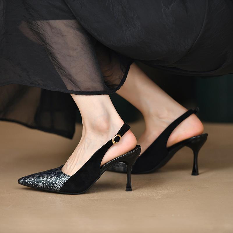 Summer Women's Dress Shoes Slip On Pointed Toe Stiletto Heels Women Sandals Buckle Slingbacks Pumps Sandalias Mujer Talons Femme