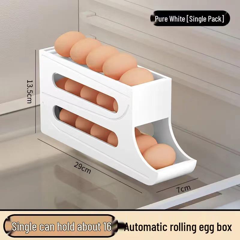 4-Layer Slide Egg Storage Box for Refrigerator Door - Large Capacity Automatic Egg Roller
