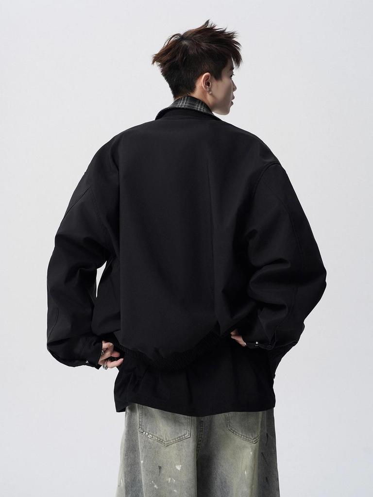 Men's Plaid Patchwork Casual Jacket - American Style Two-Piece Design for Spring and Autumn