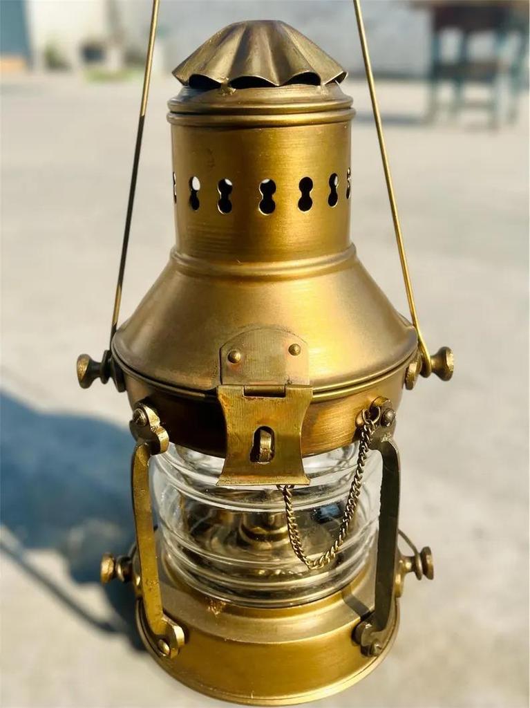 Solid Brass Anchor Lantern: Vintage Maritime Style Electric Lamp