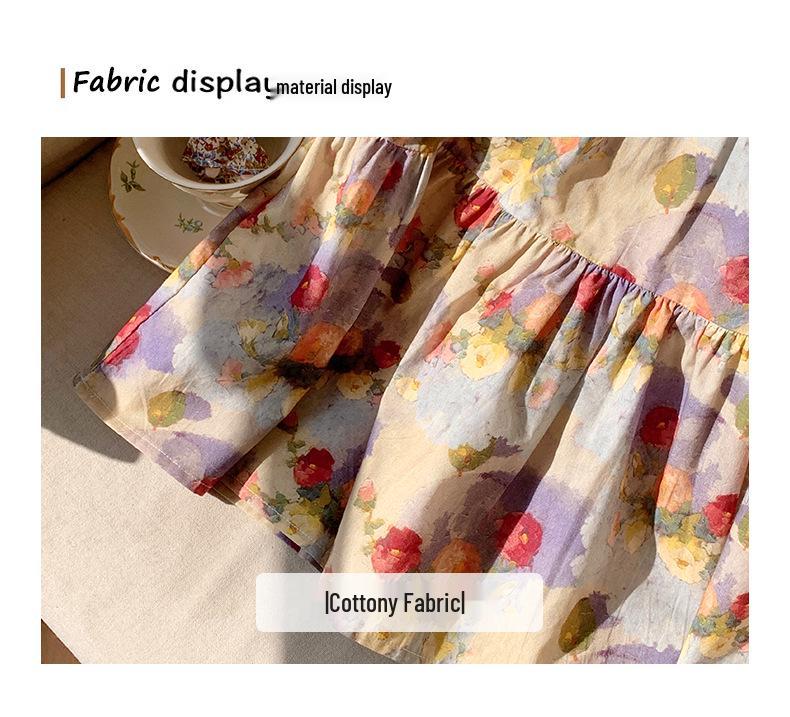 Vintage Oil Painting Pinafore Dress for Girls - 2026 Summer Collection