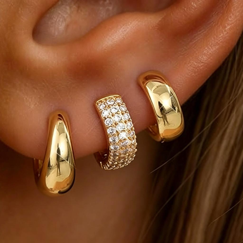 14K gold plated thick earrings set - suitable for sensitive ears - non-fading ear loop earrings set