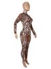 Sexy Leopard Print Mesh Bodycon Jumpsuit for Women