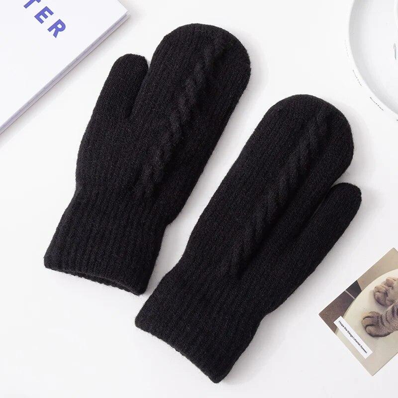 

Зимние женские вязаные варежки, женские однотонные перчатки без пальцев, женские утепленные уличные ветрозащитные и морозостойкие перчатки One Size чёрный