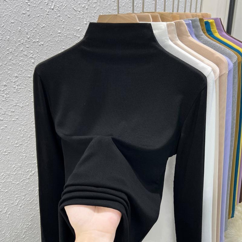 Black bottoming shirt women's inner Modal long-sleeved t-shirt basic semi-turtleneck top spring and autumn new