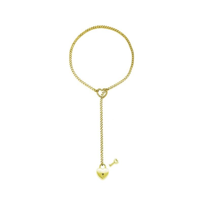 Titanstahl Halskette - Edelstahl Halsbandkette mit herzförmiger galvanisch beschichteter Echter Gold - Herzförmige Schlüsselanhänger Halsbandkette