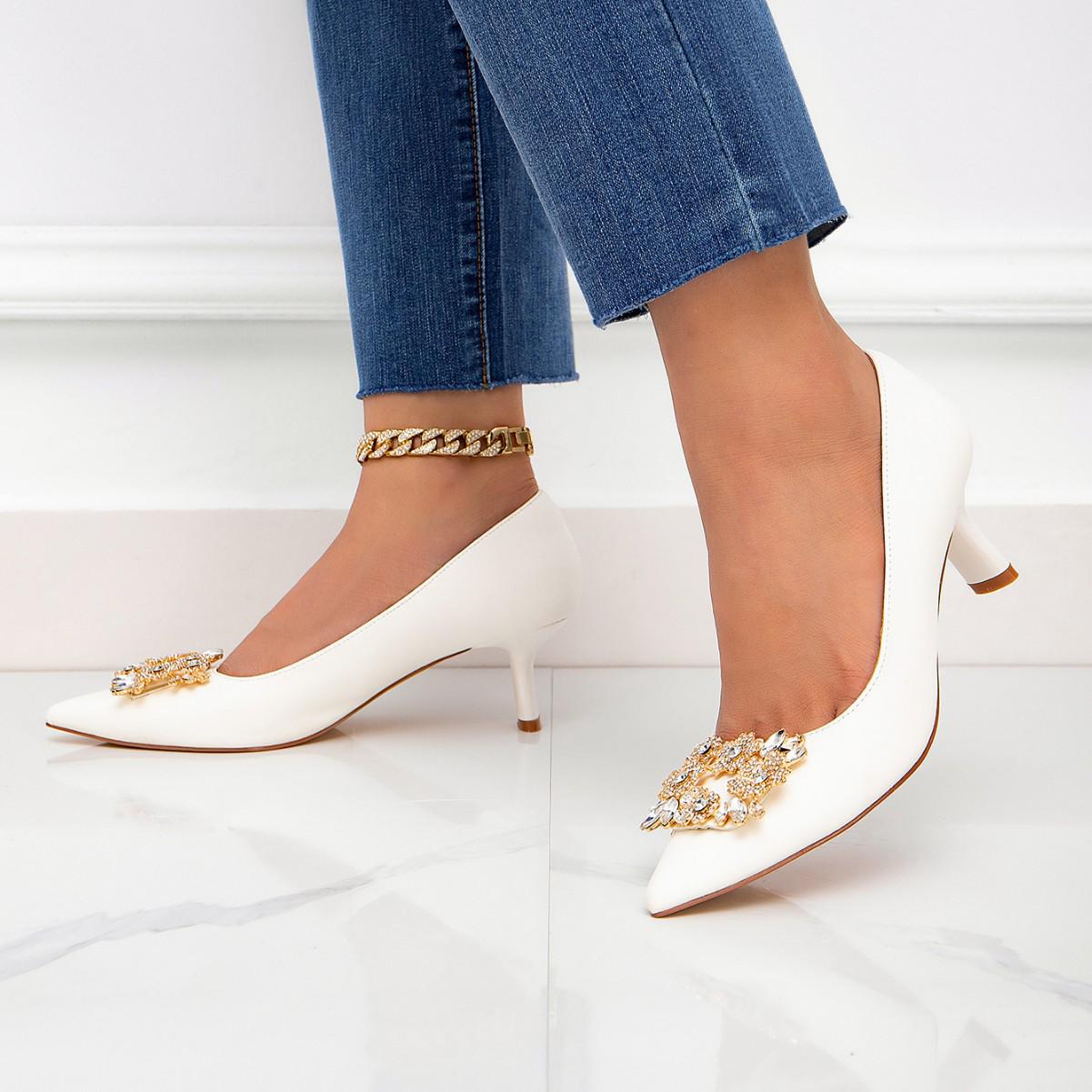 Spring Pointed Toe Low-Cut Rhinestone Buckle Thin Heel Leather Formal Women s Shoes 39