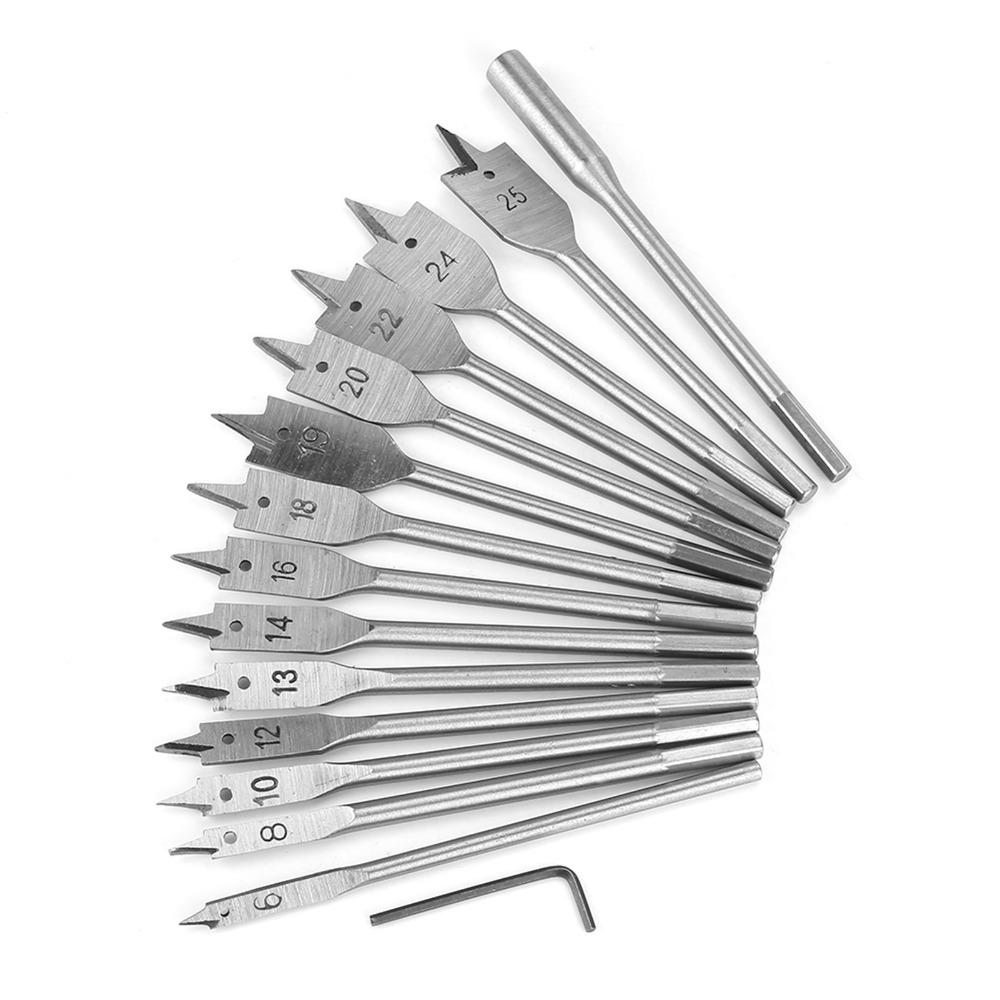 15pcs Hex Shank Spade Drill Bit Set Carbon Steel Wood Drill Bit Set  For Wood Drilling
