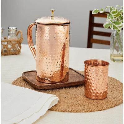 Hammered Copper Jug with Copper Glass, 1350 Ml