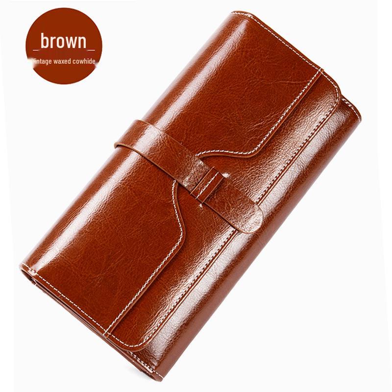 Women's Tri-Fold Genuine Leather Wallet: Large Capacity, Multiple Card Slots, Korean Style Coin Purse with Clasp.