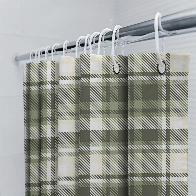 Green Plaid Shower Curtain Modern Bath Decor For Bathroom Easy Installation, Machine Washable (280X175Cm)