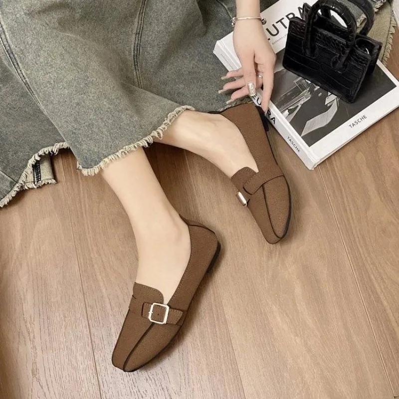 Moccasins Shoes for Women with Straps Square Toe Woman Flats Lastest Beau Today Cheap Liquidation Shoe Casual Vacation Spring 39