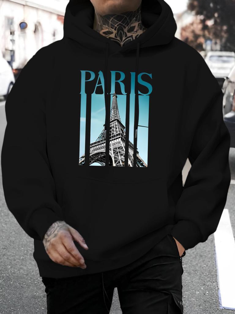 2026 Music Festival Summer New Arrival unisex Casual All-Match Style Fashion Hoodie with Individual Paris Tower Print Blue Background Unique Letter De