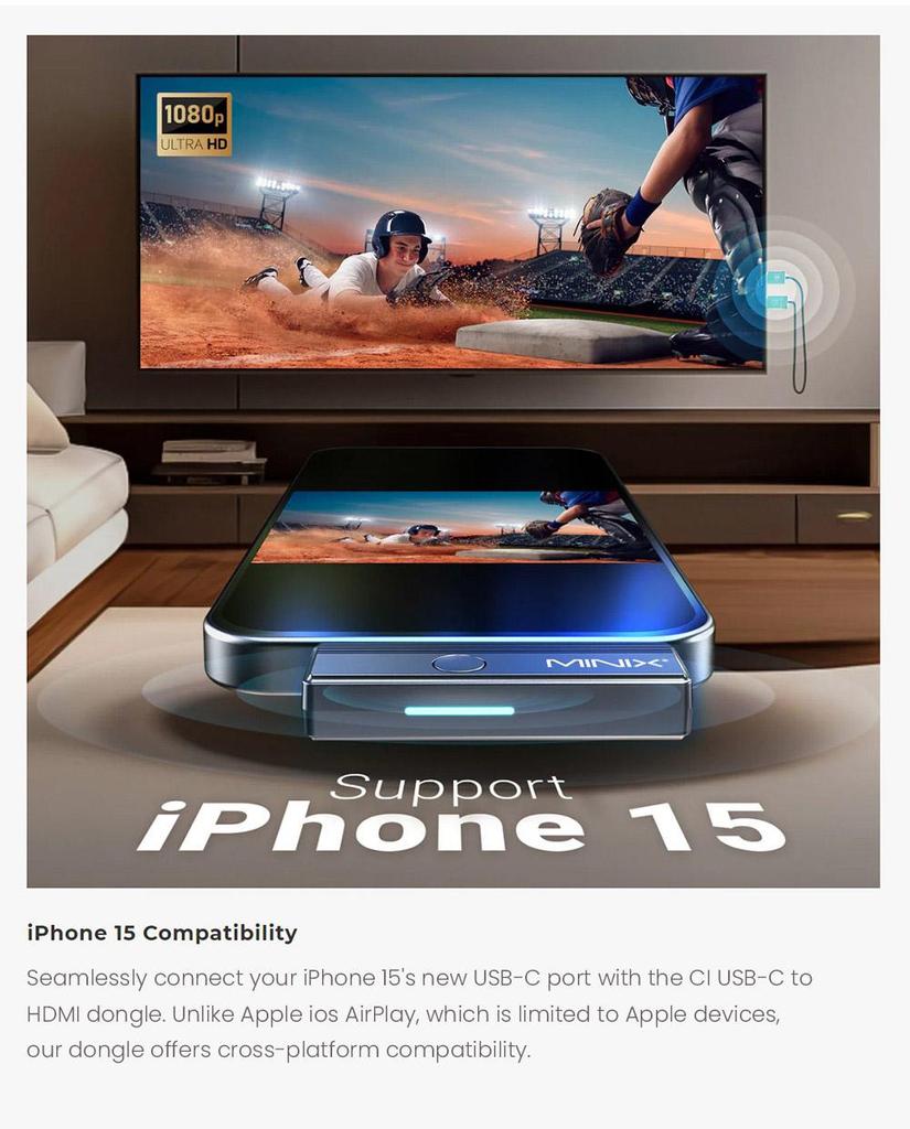 MINIX C1 Plus USB-C zu HDMI Wireless Dongle, 165ft/50m Übertragung, Plug and Play