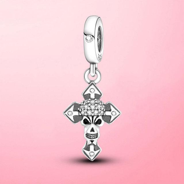 Halloween Skeleton Charms 925 Sterling Silver Clown Skull Charm Beads Fit Original Fashion Bracelet 925 Silver Jewelry Making