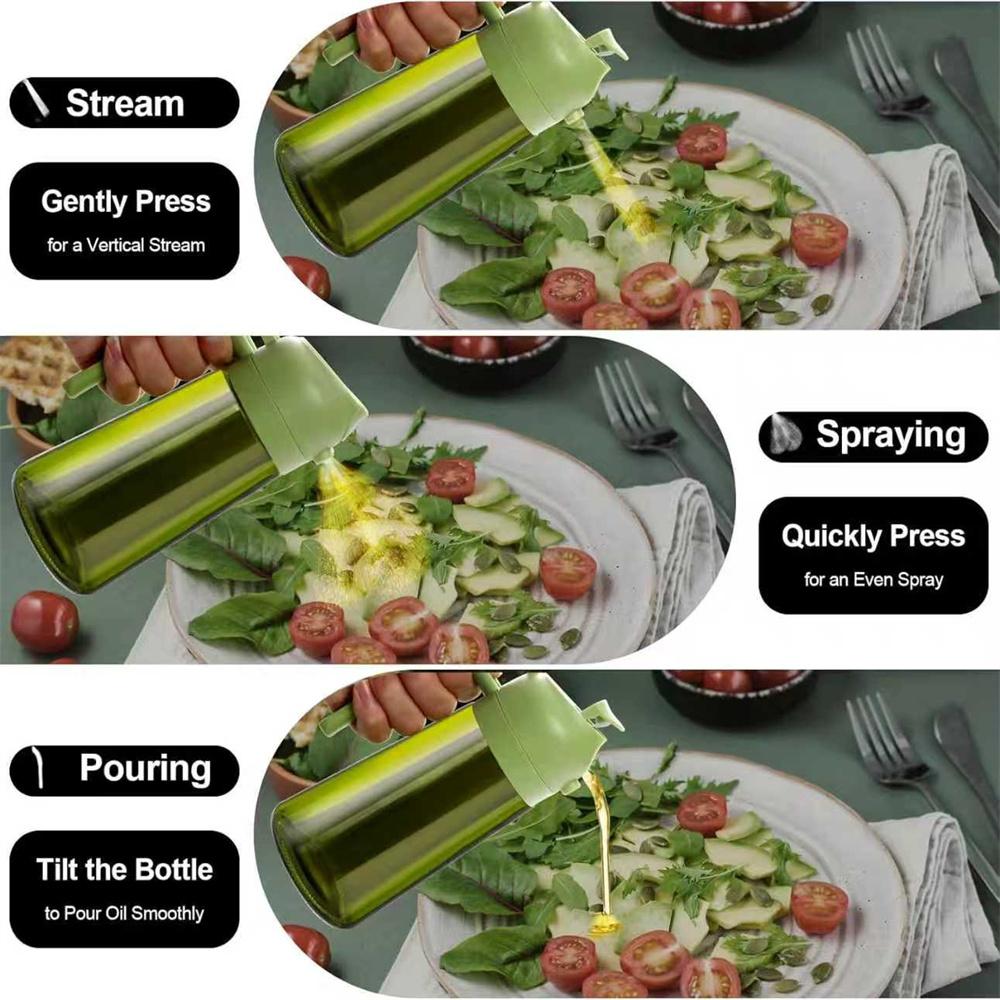 470 ML Oil Sprayer for Cooking 2-in-1 Olive Oil Dispenser and Oil Bottle with Stickers Thick Glass Spray Bottle 4