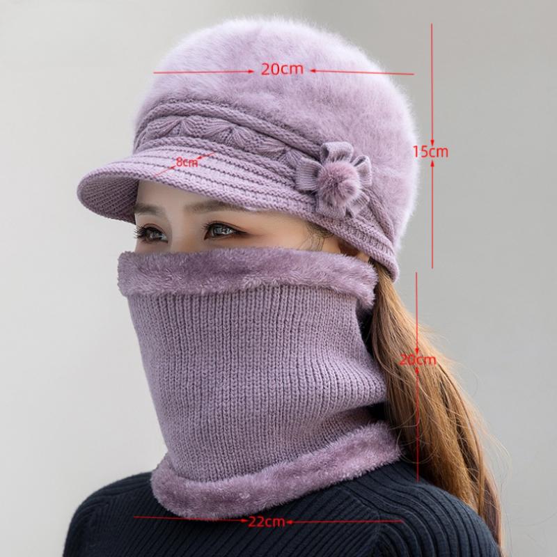 Women Winter Hat Keep Warm Hat & Scarf Knit Suit Fashion Hat for Women Casual Flower Knitted Hat