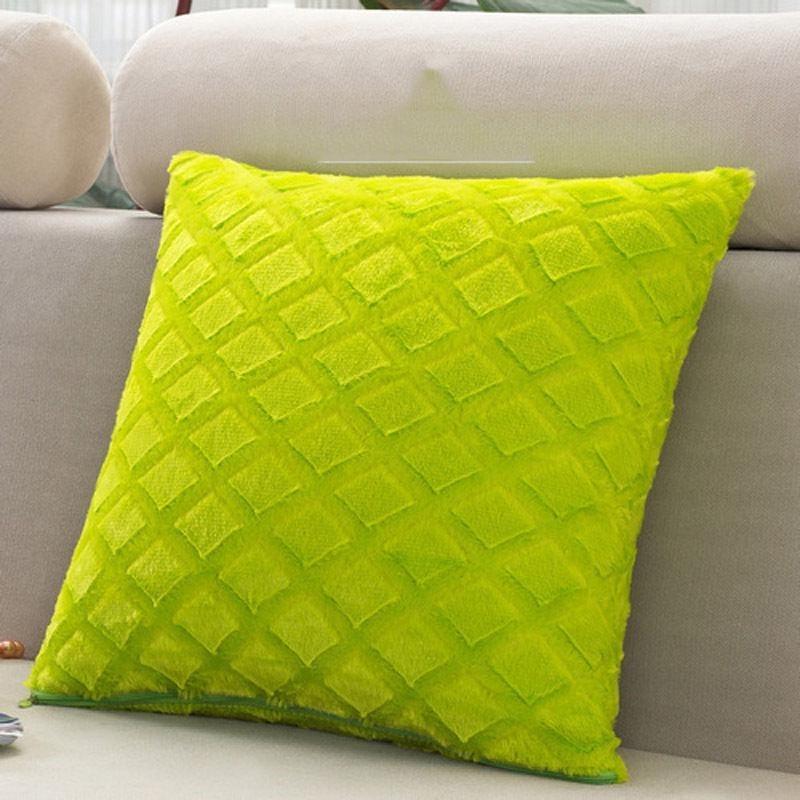 Solid Bright Color Grids Checks Decorative Pillow Sofa Soft Velvet Cushion Cover