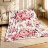 Pink Rose Peony Polka Dot Coral Fleece Blanket
