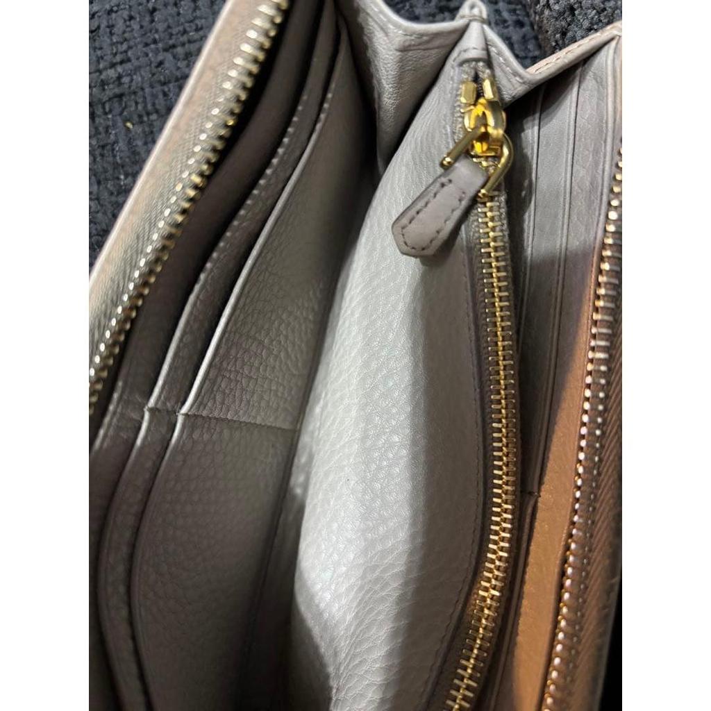 Used PRADA Vitello Daino L-shaped zipper long wallet, greige
