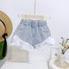 Korean Style Girls' Lace Trim Denim Shorts - Summer Casual Wear