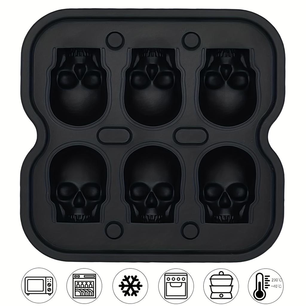 1pc, Skull Ice Ball Mold, Silicone Flexible Ice Cube Trays, Horror Skull Head Ice Ball Maker,For Soft Drinks,  Cocktail, And More, Kitchen Accessories