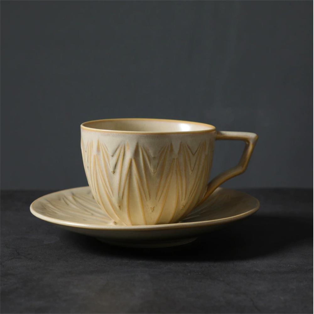 1X Japanese Style Creative Retro Ceramic Coffee Cup Mugs Saucer Set Tea Coarse Coffee Milk Cups Mug