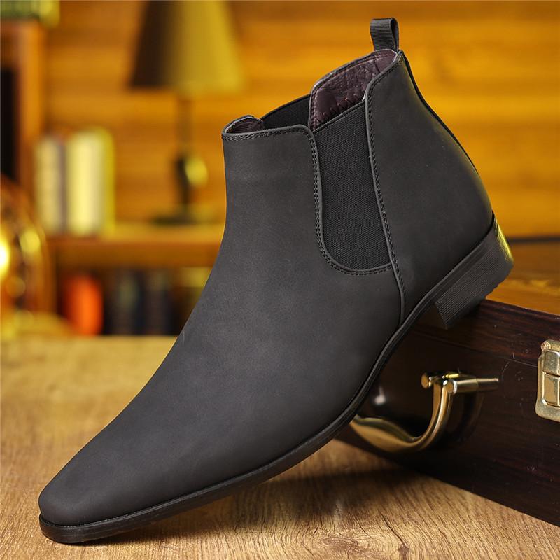 

Yomior Men Shoes England Trend Casual Ankle Boots Genuine Leather Male Wedding Dress Chelsea Boots Flats Zapatillas Hombre 39 чёрный