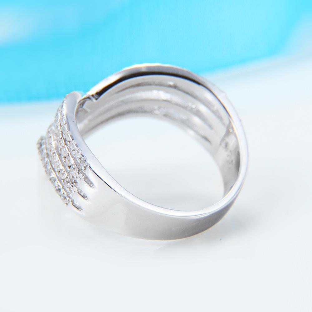 S925 Sterling Silver Inlaid with Zircon and Platinum Plated Urban Simple Ring