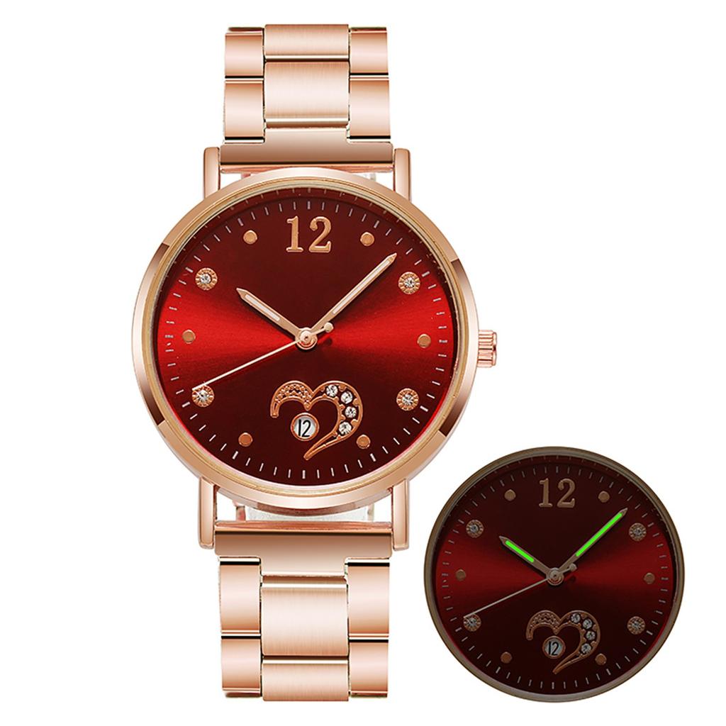 Ladies Temperament Luminous Steel Band Glass Alloy Quartz Watch