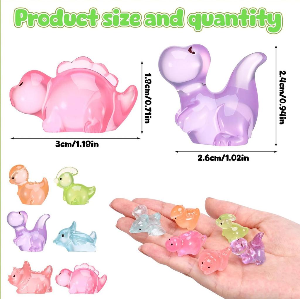 Netoxické 20ks Svítící Figurky Dinosaura Svítí ve Tmě Mini Pryskyřičná Zvířátka Pro Dekoraci Pohádkové Zahrady Dárek