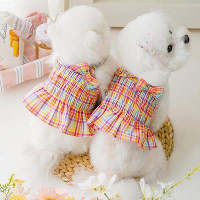 Spring and Summer Dog Korean Version of Colorful Vacation Style Sub-bow Suspender Skirt Cat Two Feet Pet Dog Clothes