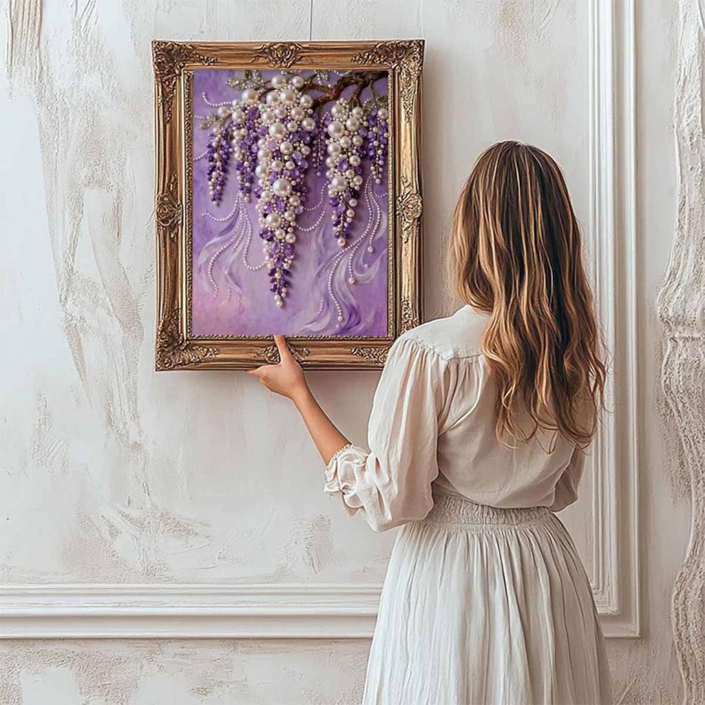 DIY Malování s perličkami levandule pro výzdobu domácí stěny Obrazy s perličkami a drahokamy Umělecká řemesla pro dospělé/začátečníky Nápad na dárek Domácí dekorace Bez rámu