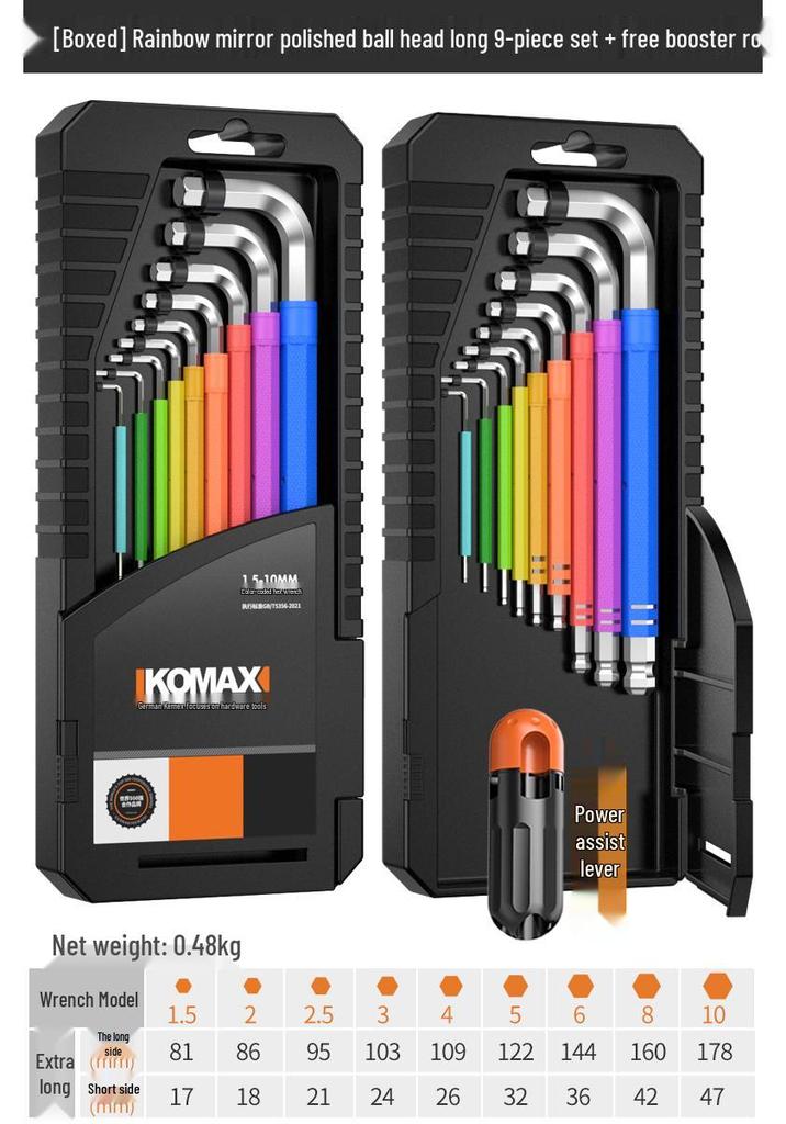 Rainbow Metric Hex Key Set - Comprehensive 6-Sided Screwdriver Tools