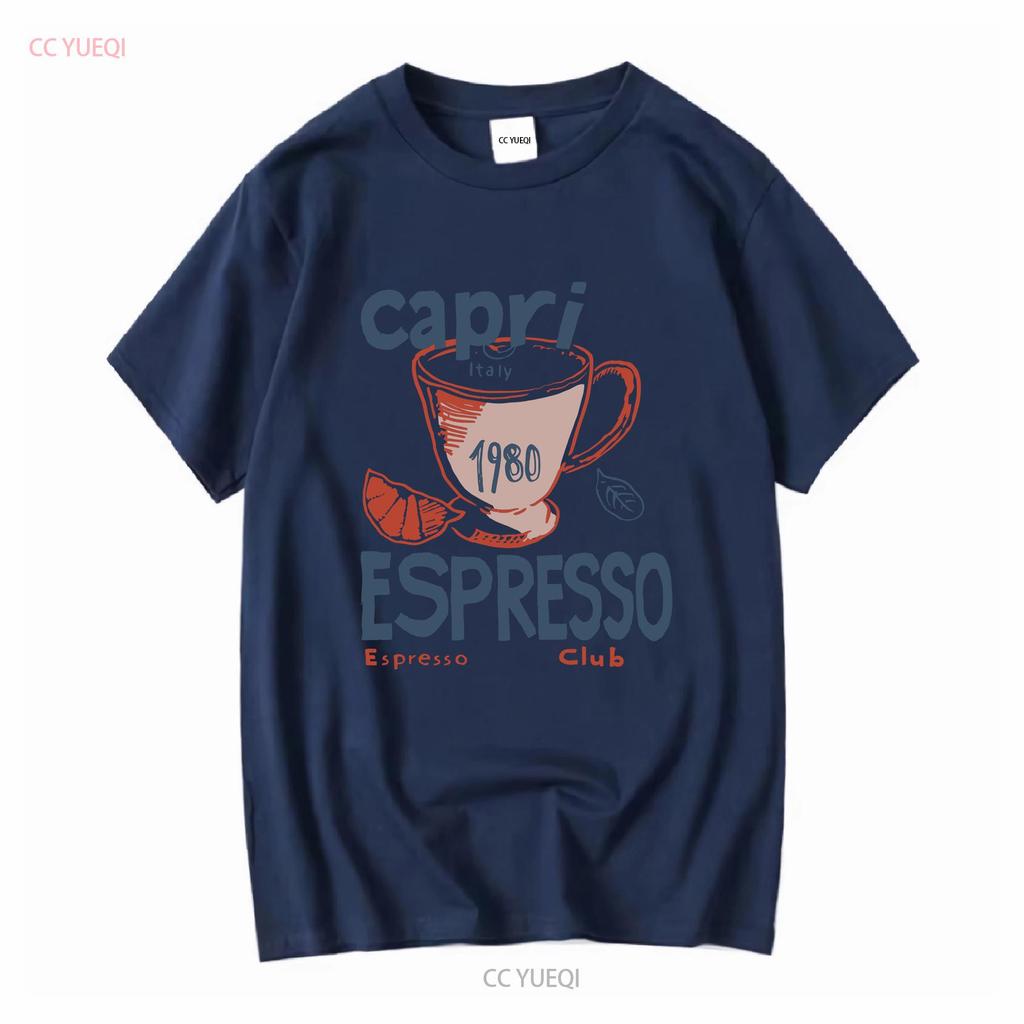 Capri Italy Espresso Club 1980 T Shirt Soft Vintage Cotton vintage Washed Casual Slightly Unisex streetwear Comfortable fashion