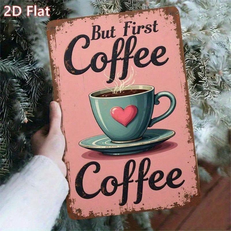 Vintage Metal Poster Heart Coffee Cup Wall Art for Kitchen