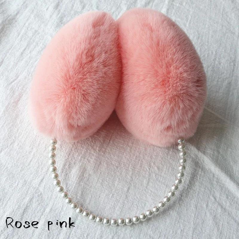 2024 New Thickened Earmuffs Cute Girl Party Style Headdress Winter Fluffy Plush Imitation Pearl Beaded Headband