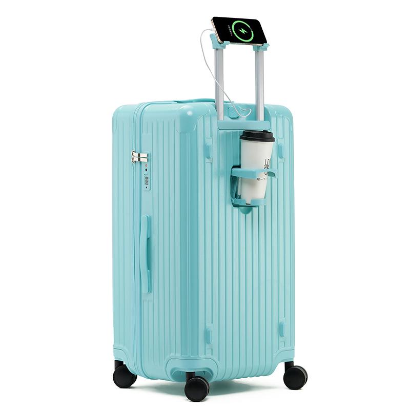 Thickened 24" PC Trolley Case: Drop-resistant, Large Capacity Suitcase with Combination Lock, Available In 26" & 30" Sizes, Leather Accent for Women.