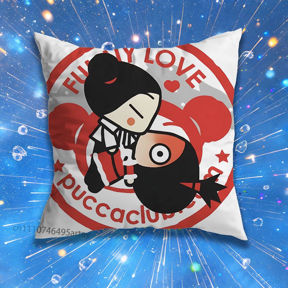 Cute Cartoon Pucca Garu Pillow Case Living Room Sofa Cushion Cover Suitable For Home Bedroom Room Decoration