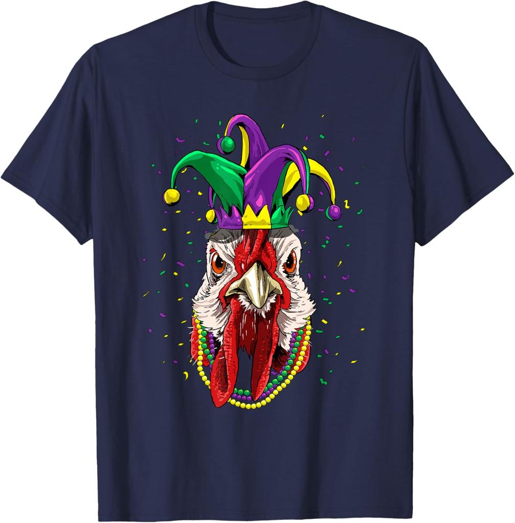 Turkey Mardi Gras  T-Shirt Chicken Animal Lover Graphic Tee Men Casual Cotton